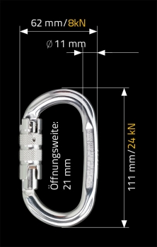Bergsteigerkarabinerhaken BS 11 aus Aluminium