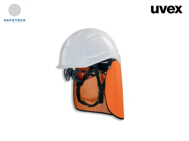 uvex pheos S-KR-IES Schutzhelm mit Kinnriemen, Bügelbrille 9192281 und Nackenschutz orange (BG Set)