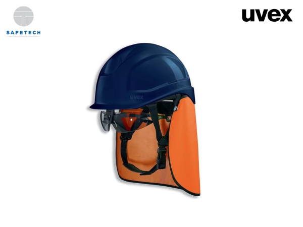 uvex pheos S-KR-IES Schutzhelm mit Kinnriemen, Bügelbrille 9192281 und Nackenschutz orange (BG Set)